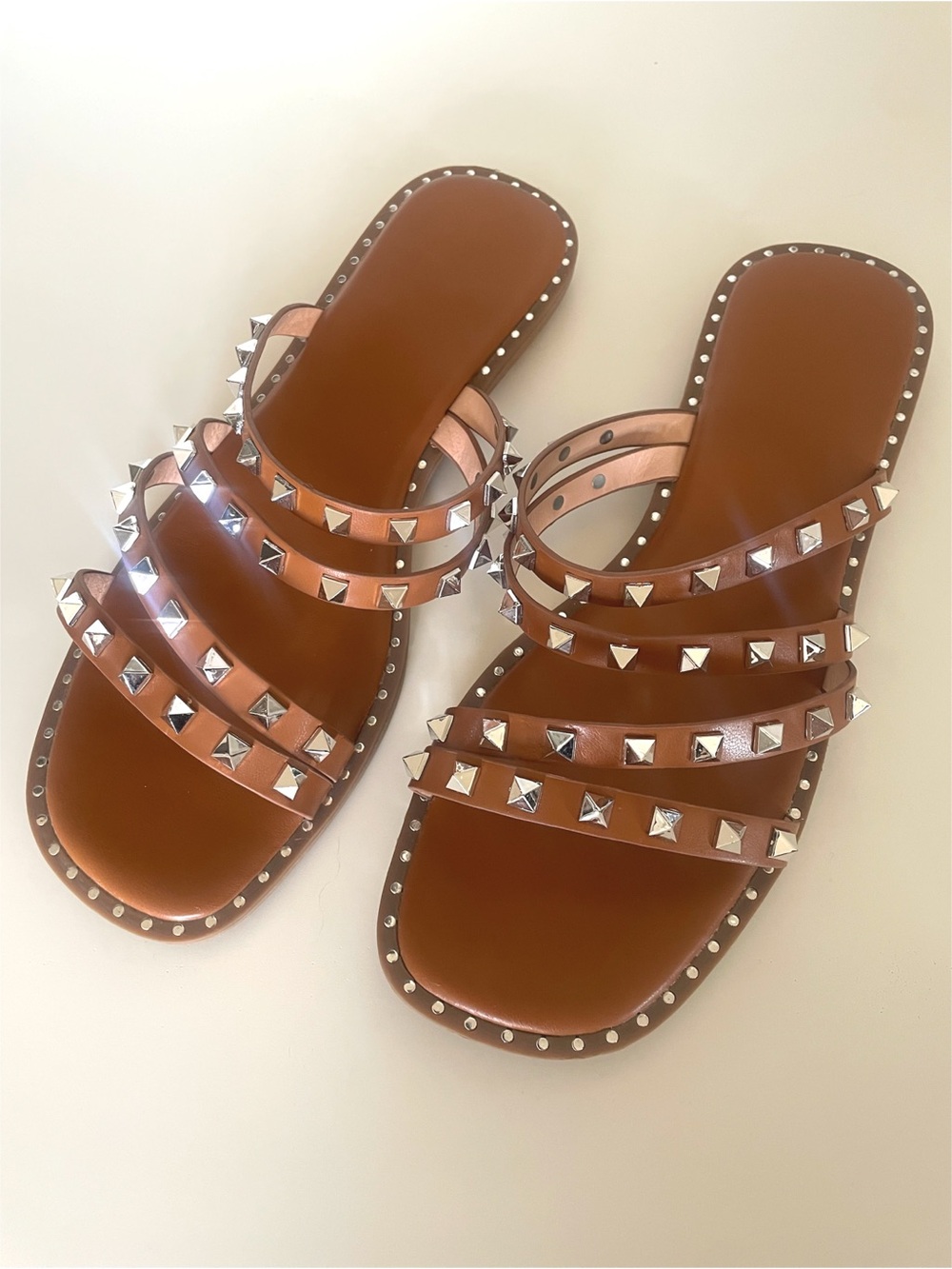 Boho pyramid studded strappy slide on sandals, like new!